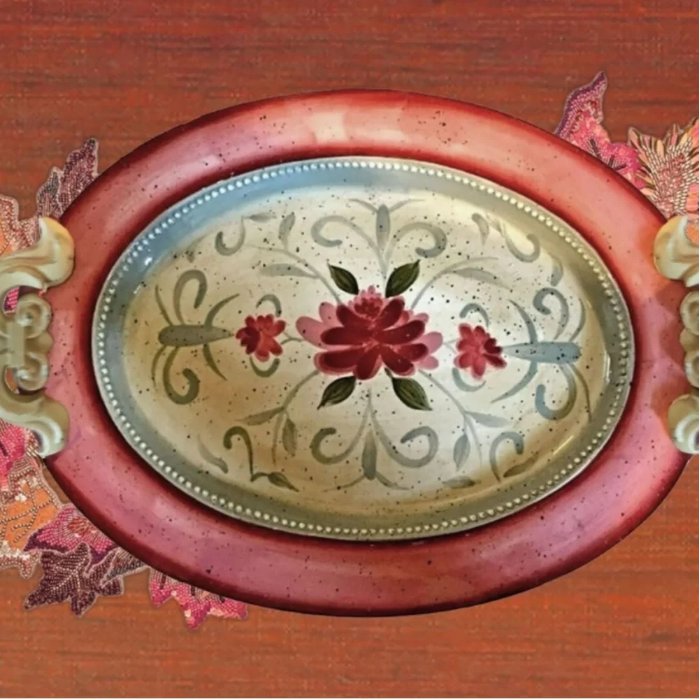 Julie ueland Enesco large 20 1/2” hand painted English garden chubby chic plater